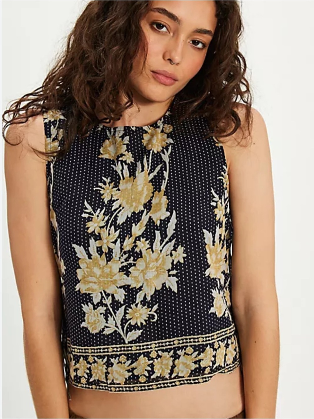 Free People Faded Gardens black & Yellow Floral Sleeveless Tank